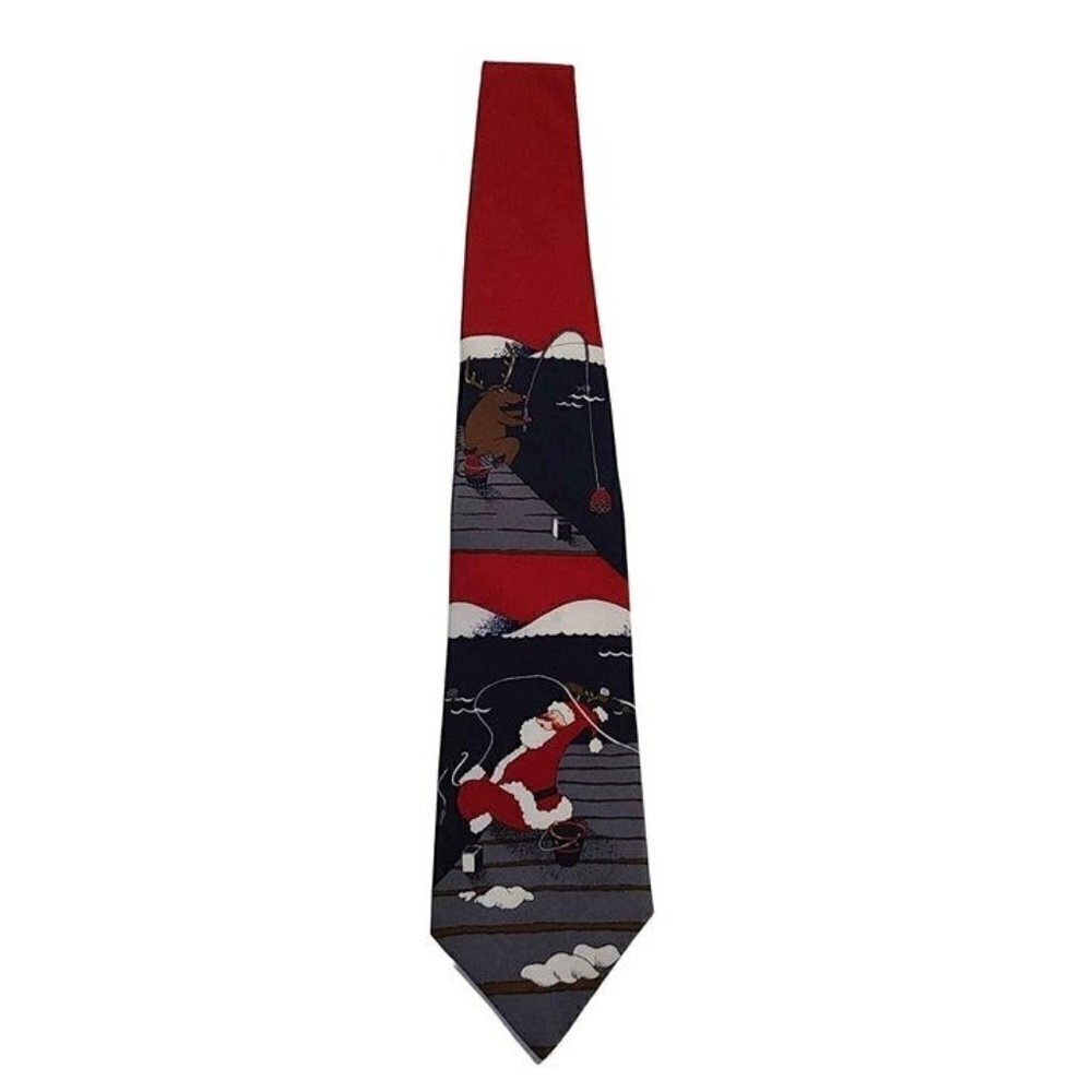 Mens Christmas Necktie Specialties by Hallmark Late 80s Fishing Santa & …